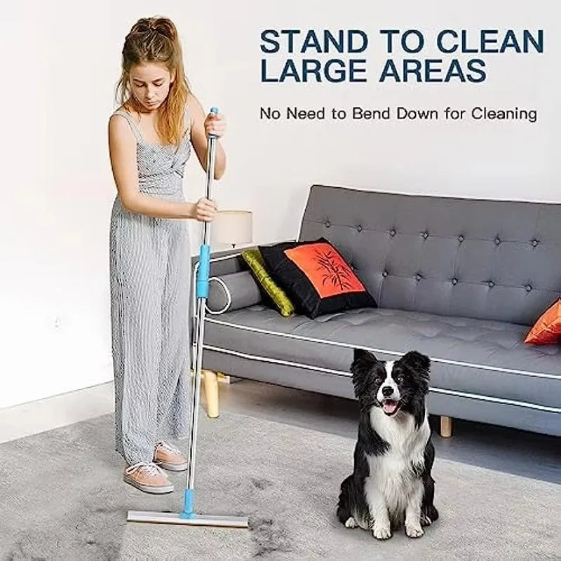 Pet Hair Remover Tool Set – Telescopic Handle Carpet Rake for Dog & Cat Fur, Rug and Upholstery Cleaner