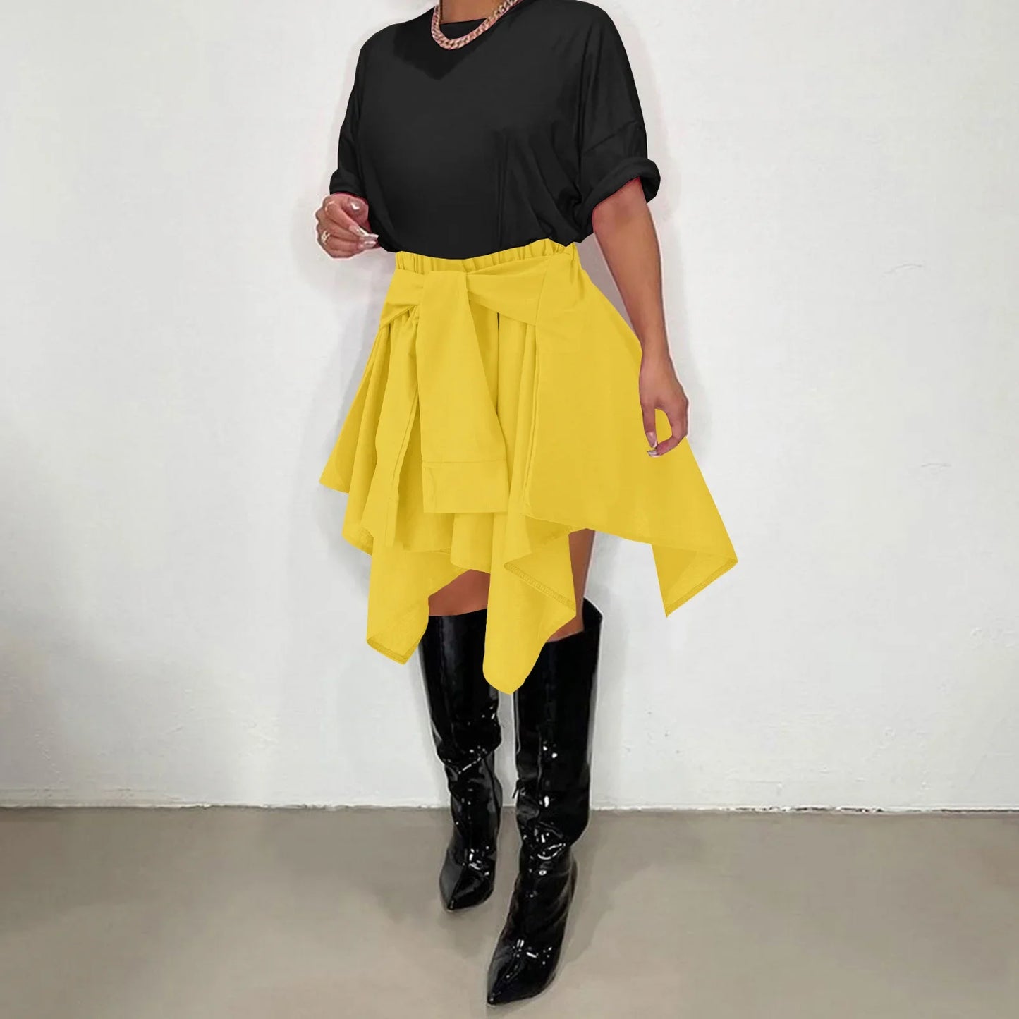 Women Plaid Irregular High Waist Knee-Length Skirt