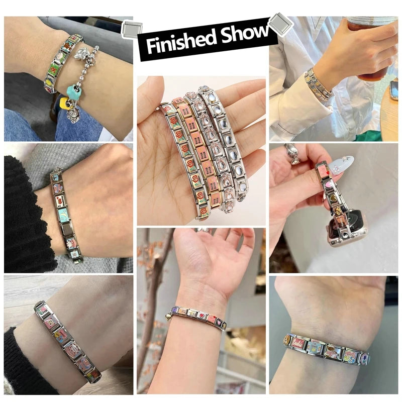 Creative Christmas Bracelet – High-Quality Stainless Steel 9mm Wide Elastic Charm Bracelet for Women, Perfect Birthday or Holiday Gift