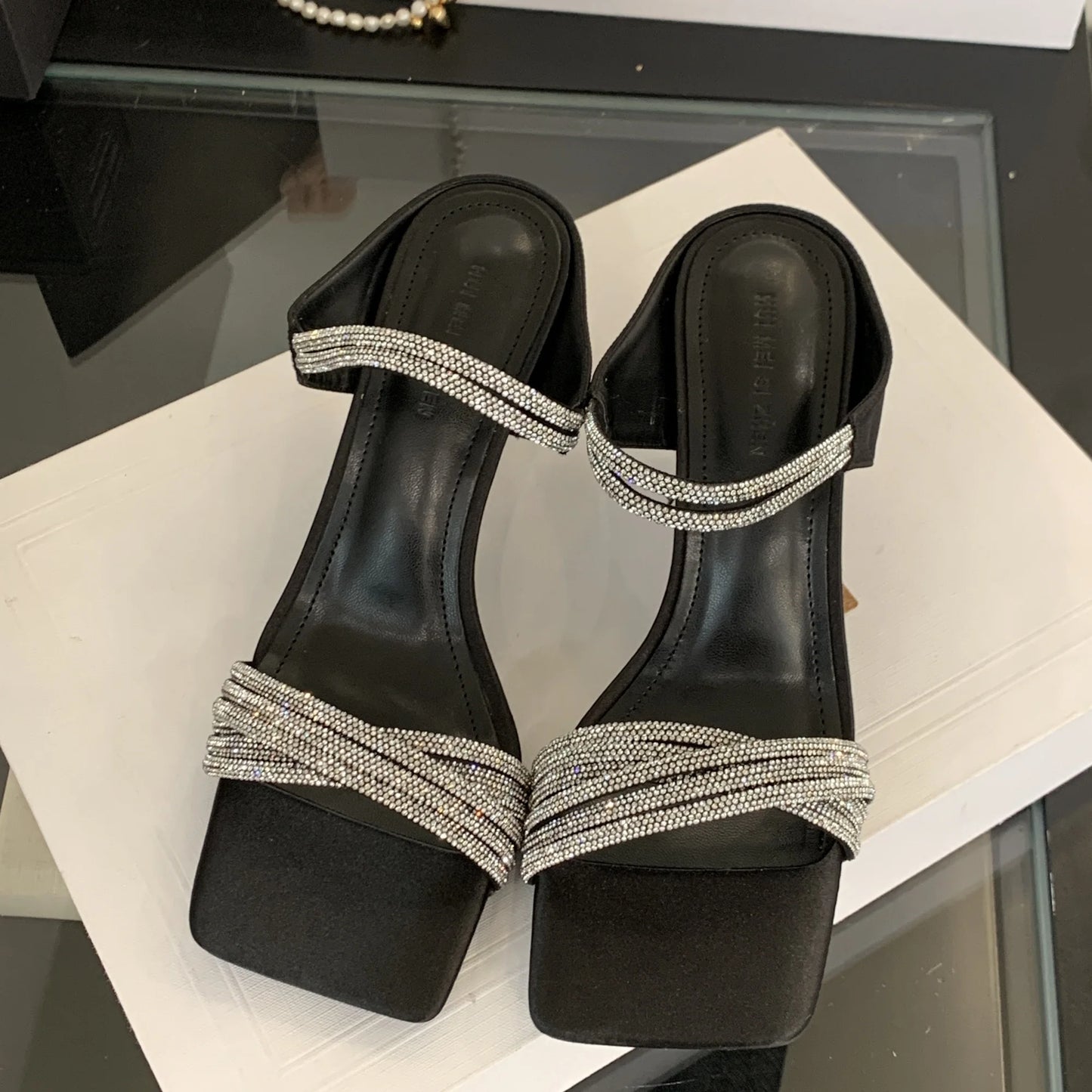 Women’s Open Toe High Heel Sandals with Rhinestone Spaghetti Straps | Party & Dress Shoes