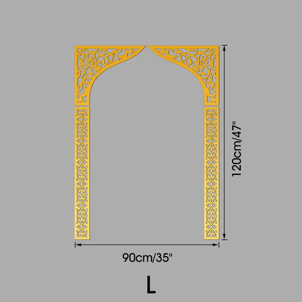 Islamic Arch Mirror Wall Sticker – Gold Acrylic 3D Mosque Frame Decal with Geometric Pattern for Ramadan & Eid Decor