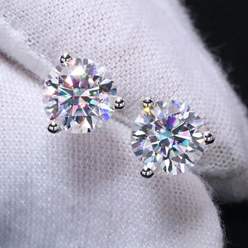 Moissanite Stud Earrings – S925 Sterling Silver Unisex Studs (1–2 CT Options)