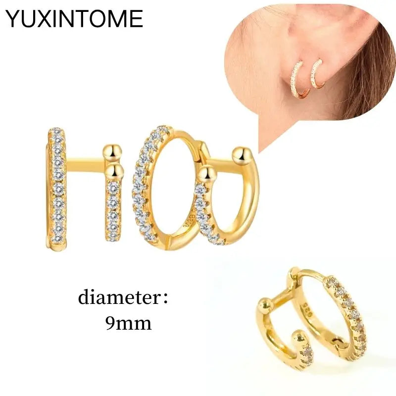 925 Sterling Silver Multi-Turn Hoop Earrings with White Zircon, Fashion Punk Jewelry for Women