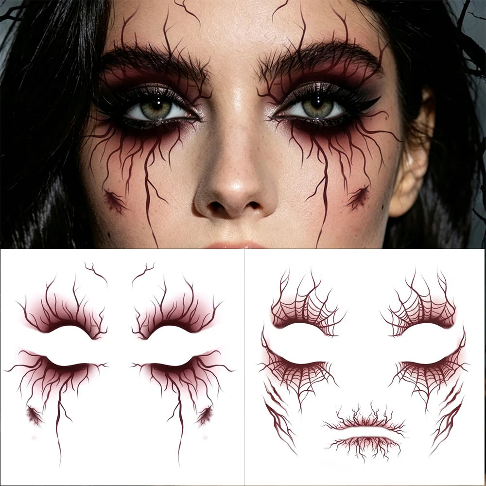 Halloween Vein and Spider Web Temporary Tattoo Stickers for Gothic Horror Costumes, Themed Parties and Special Effects Body Art