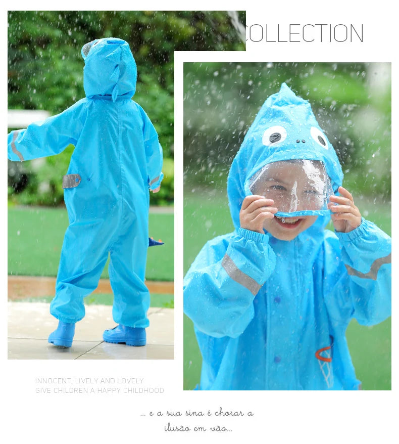 Children's Waterproof Rainwear Set – One-Piece Hooded Jumpsuit for Boys & Girls | Cartoon Dinosaur Design