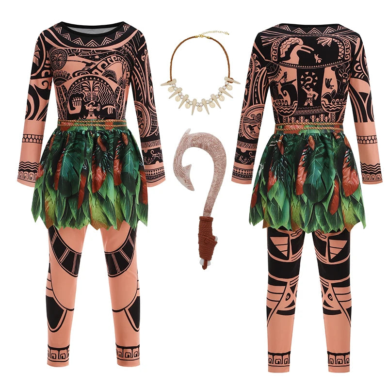 Kids Polynesian Demi God Tattoo Print Costume Pants Set