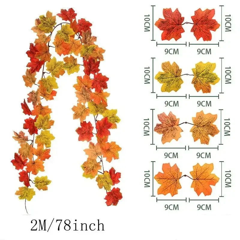 2M Artificial Maple Leaf Garland – Fall Faux Vine for Autumn Decor, Thanksgiving, Halloween, Weddings & Seasonal Home Decoration