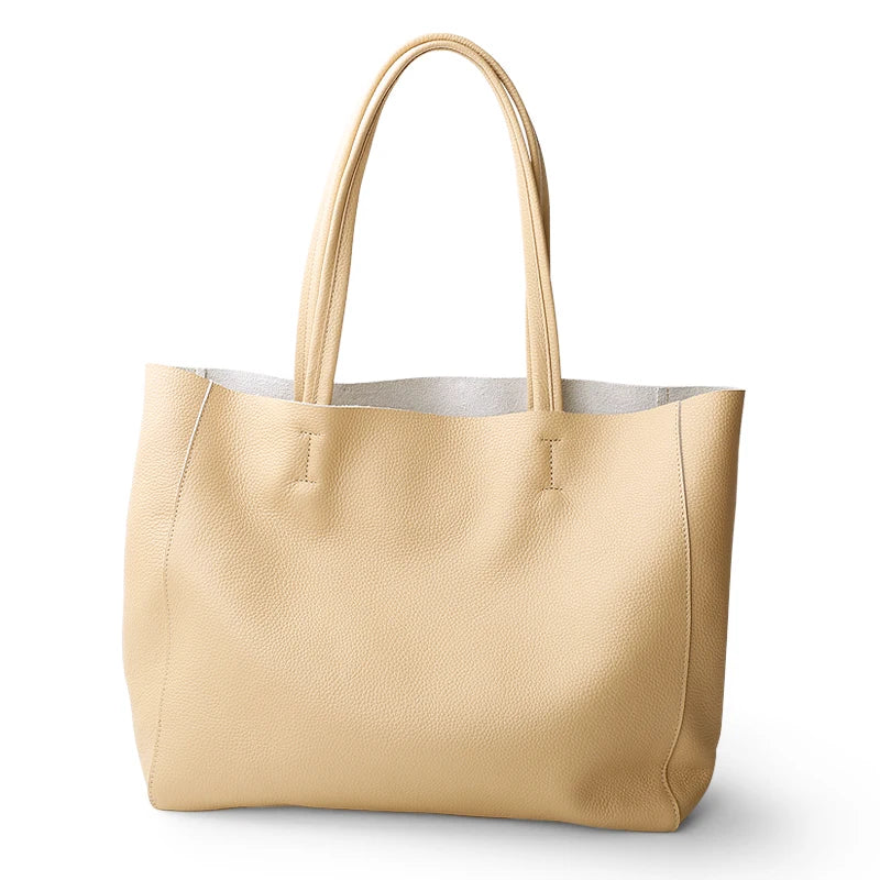 Women’s Casual Leather Tote Bag – Large Soft Cowhide Shoulder Purse for Shopping & Travel