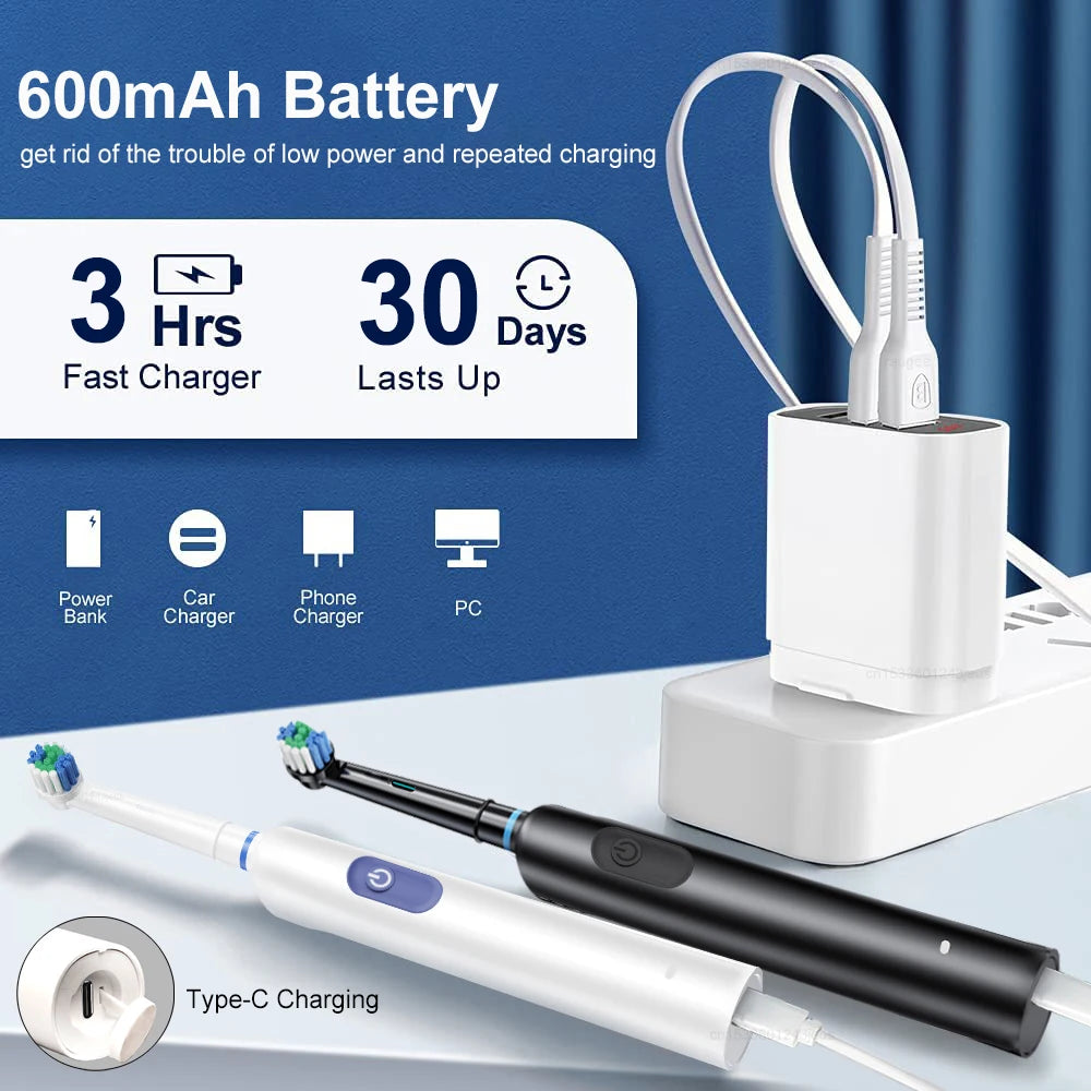 Rechargeable Rotating Electric Toothbrush for Adults, Deep Cleaning, 8 Soft Replacement Brush Heads Included