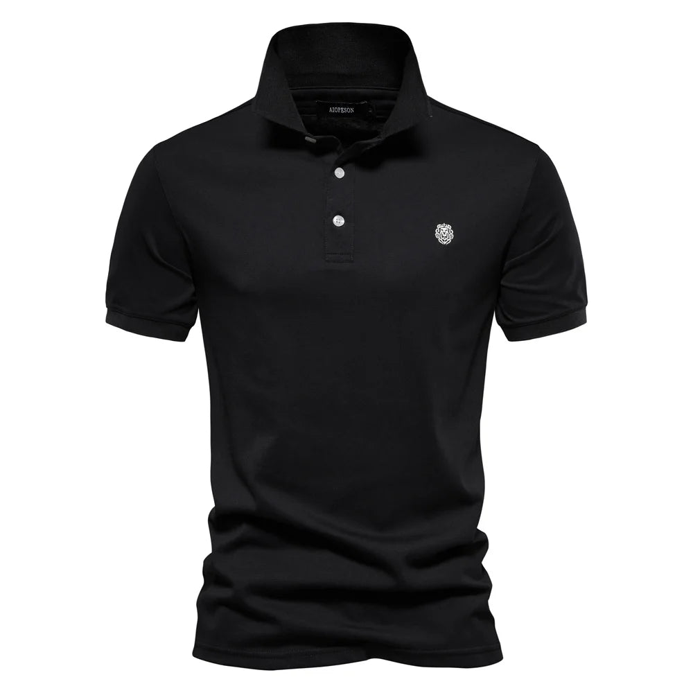 Men’s 100% Cotton Embroidered Polo Shirt – Solid Color Short Sleeve Summer Casual Social Polo
