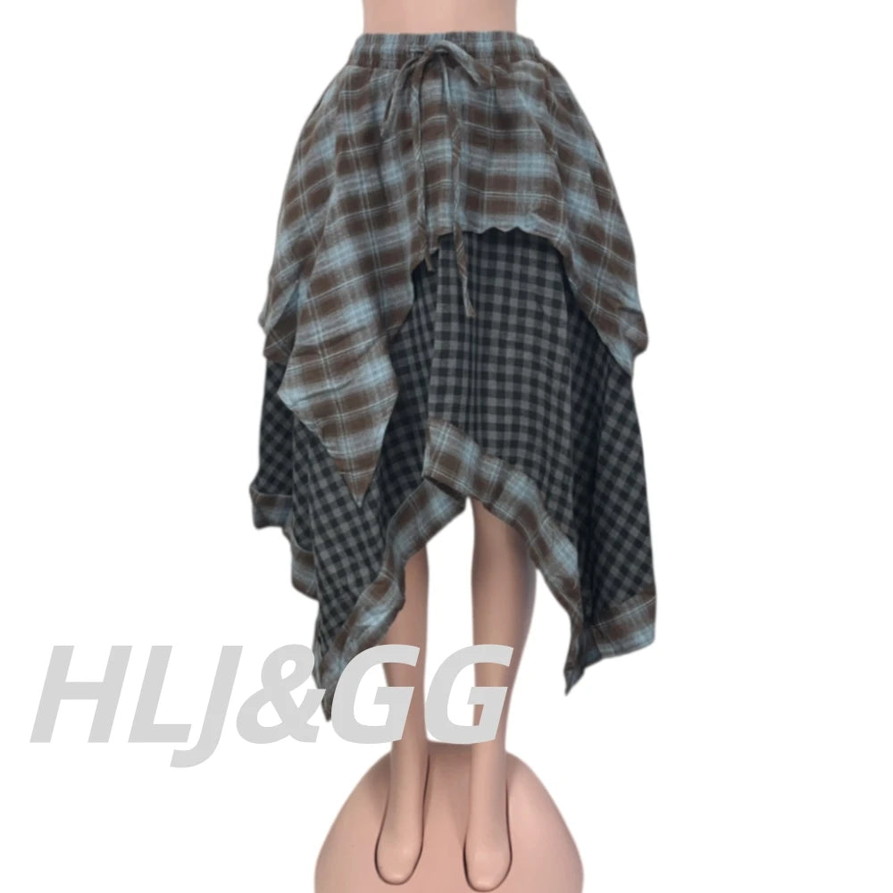 Y2K Retro Brown 2-Piece Mesh Bustier Top and Plaid Skirt Set