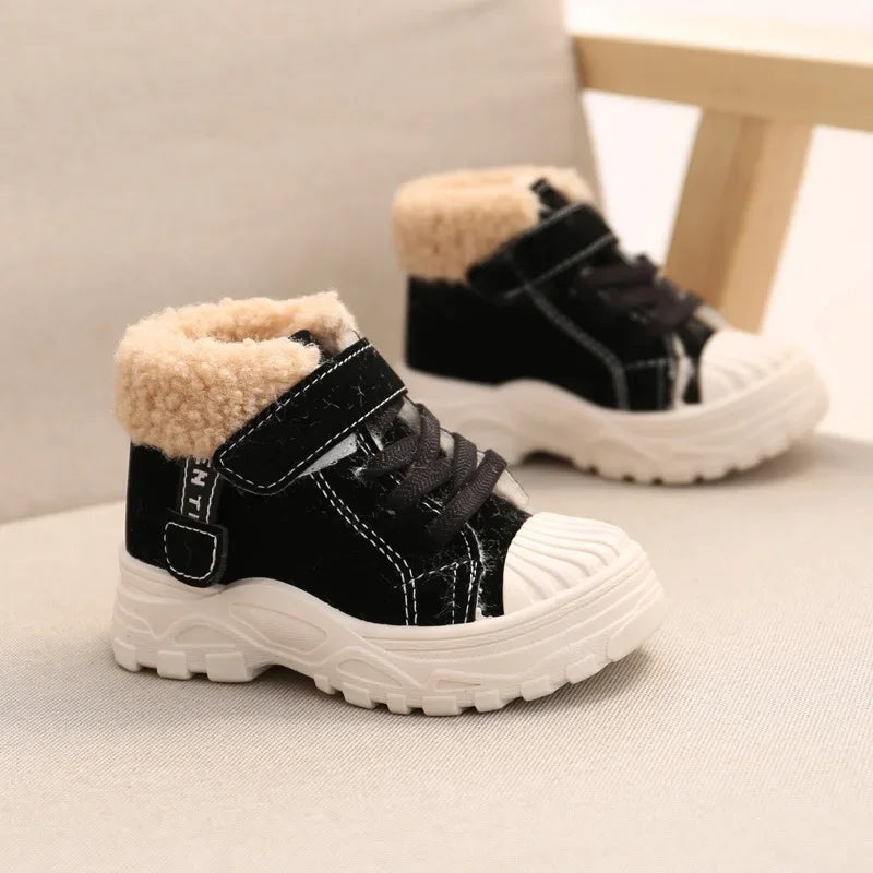 Children's Winter Warm Boots – Boys' & Girls' Waterproof Cotton Shoes with Thick Velvet Lining