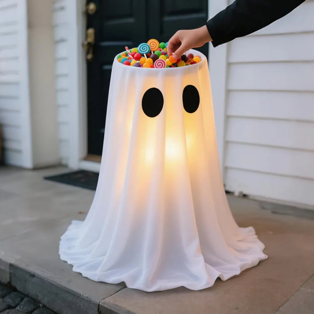 Halloween Light-Up Ghost Candy Bowl with Adjustable Stand