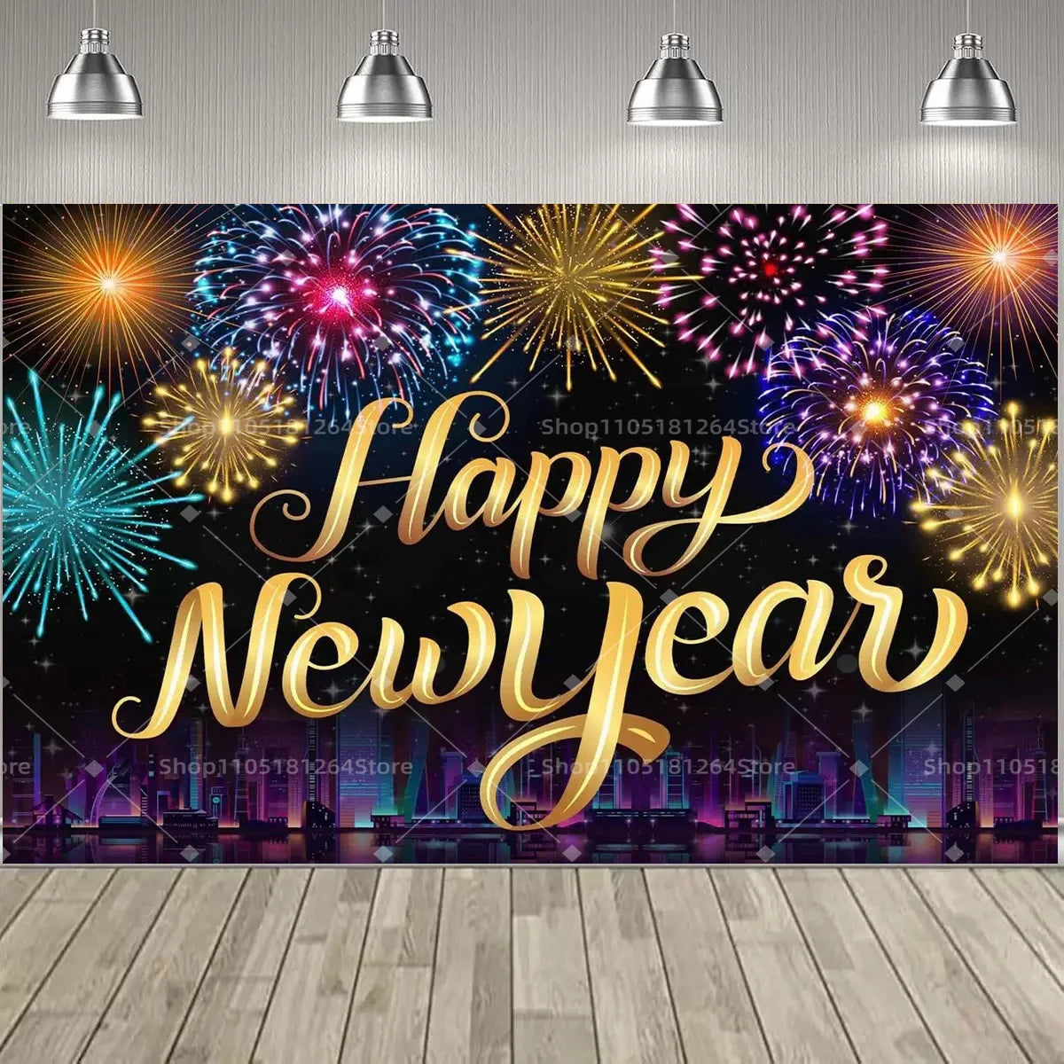 Black & Gold Happy New Year Party Decoration Banner – Festive Photo Backdrop for New Year & Holiday Celebrations