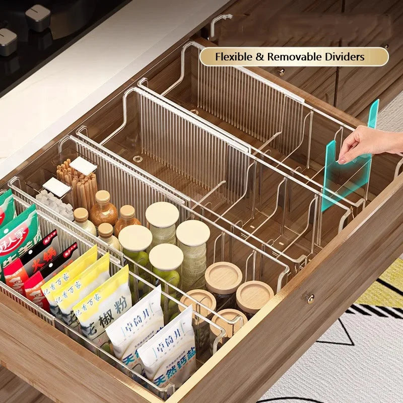 Clear Plastic Expandable Spice Organizer with Dividers – Snack, Tea Packet & Pantry Storage Containers