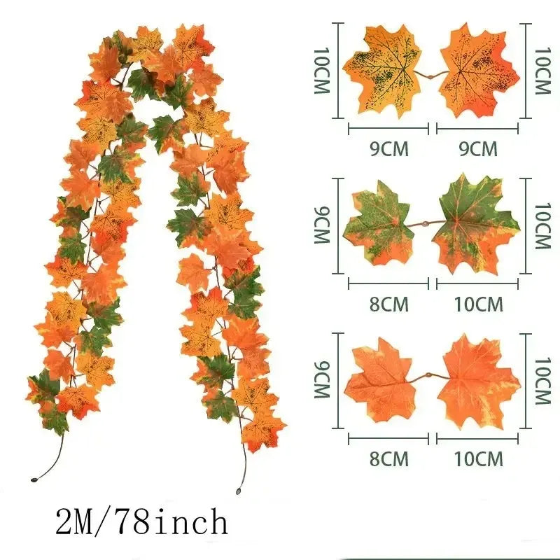 2M Artificial Maple Leaf Garland – Fall Faux Vine for Autumn Decor, Thanksgiving, Halloween, Weddings & Seasonal Home Decoration