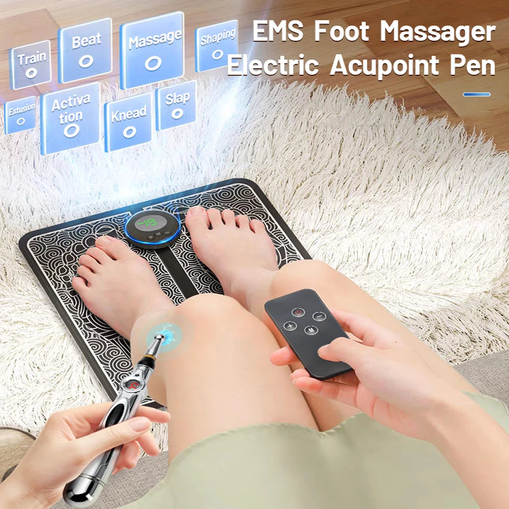 Electric Foot Massager Pad – EMS Pulse Muscle Stimulation Device for Pain Relief and Relaxation