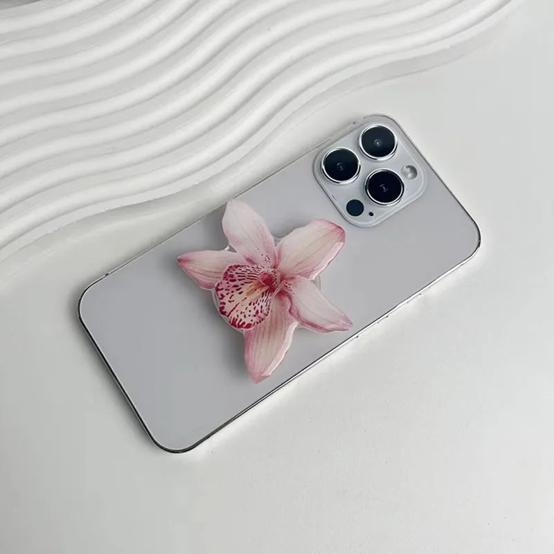 Acrylic Orchid Folding Ring Phone Holder — Grip Stand & Desktop Support
