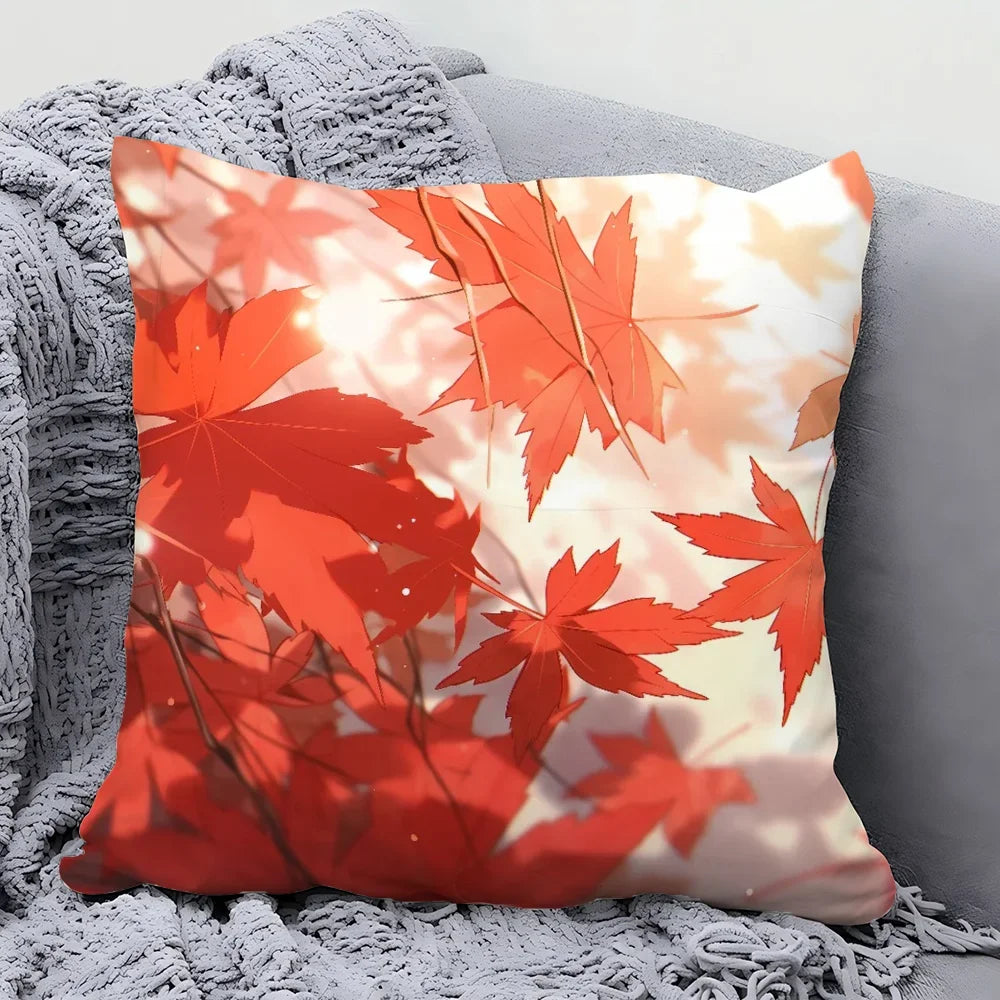 1pc Autumn Maple Leaf Decoration Pillow Case Square Pillow Bedroom Sofa Leisure ComfortCar Living Room Home Decoration 40X40