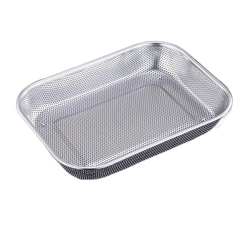 Stainless Steel Square Mesh Drain Basket Drain Basket 3 Size Vegetable Washing Basin Hollow Out Space-saving