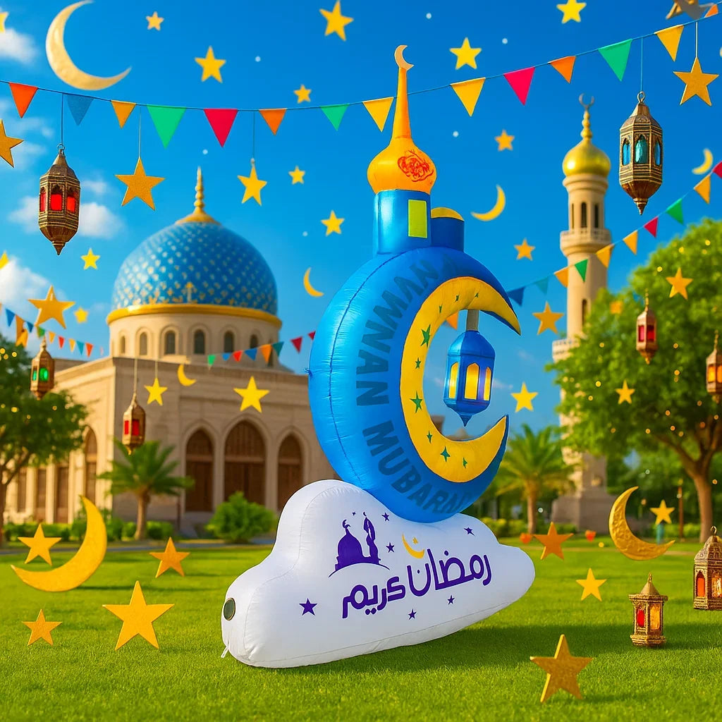 Islamic Ramadan & Eid Inflatable Moon Outdoor Decoration, 2.4M (7.8FT) LED Yard Ornament