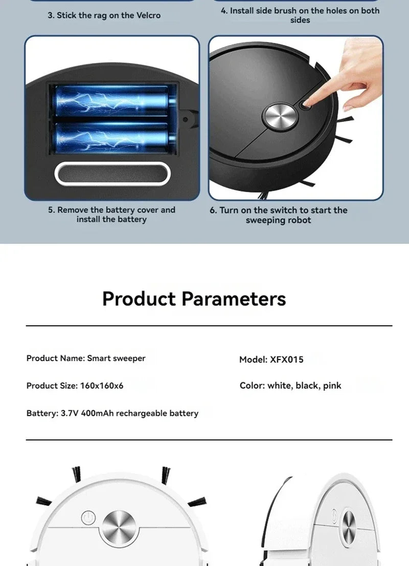 Automatic Robot Vacuum Cleaner 5-in-1 – Smart Sweeper, Mop & Mini Cleaning Machine with USB Charging for Home (2026 Model)