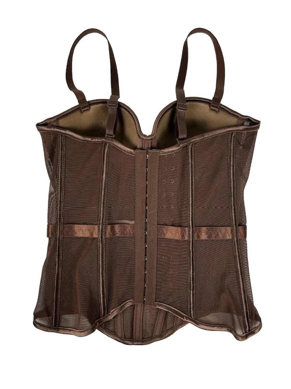 Y2K Retro Brown 2-Piece Mesh Bustier Top and Plaid Skirt Set