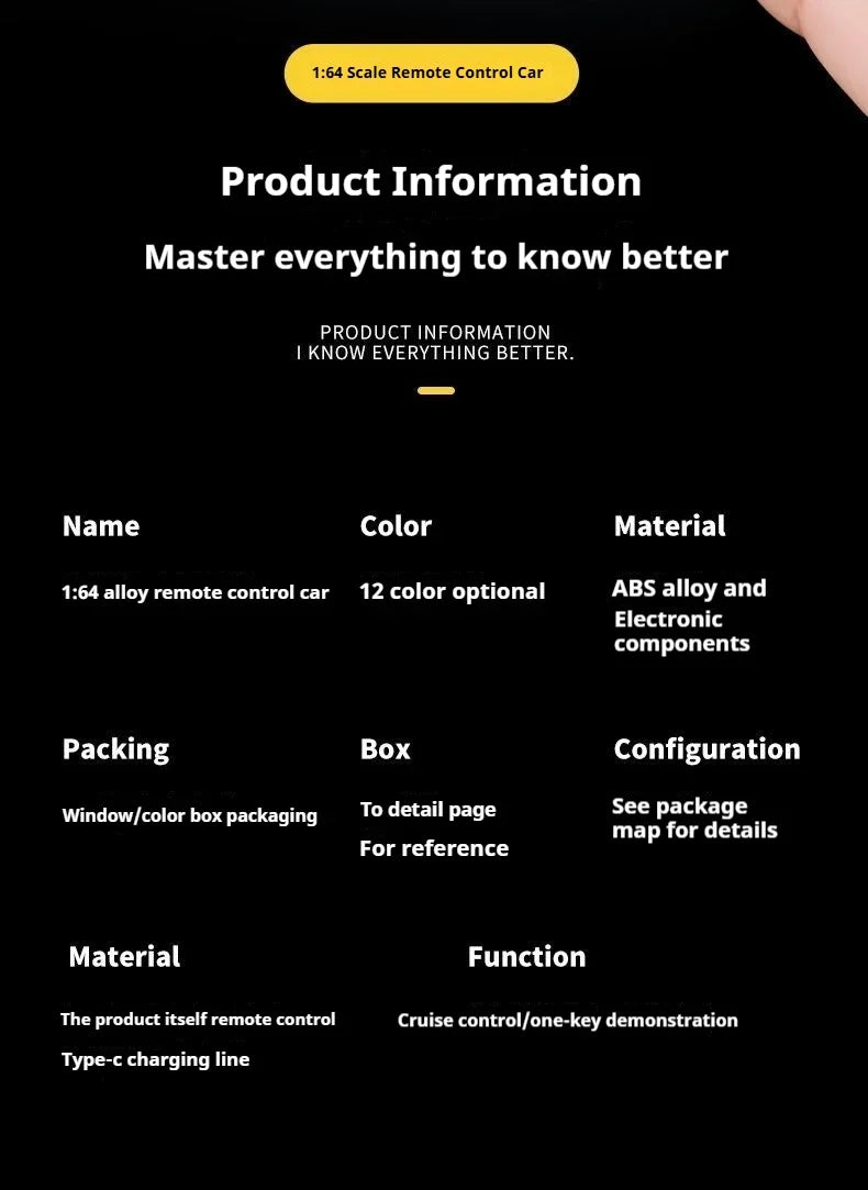 1/64 Scale Mini Alloy Remote Control Car – Portable RC Toy with Up to 60 Minutes Runtime – Fun Electronic Gift for Children