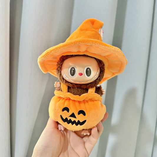 Labubu I & II Halloween Costume Set – Fits 15cm/17cm Dolls, Cute Pumpkin Outfit, Plush Doll Clothes & Party Accessories