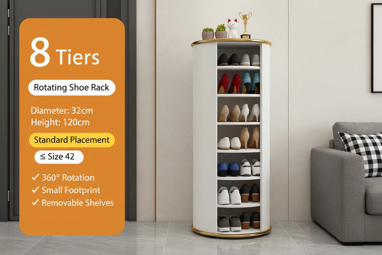 Multi-Layer Rotating Round Shoe Cabinet – Steel Frame Dustproof Shoe Storage Rack with Large Capacity Entryway Organizer