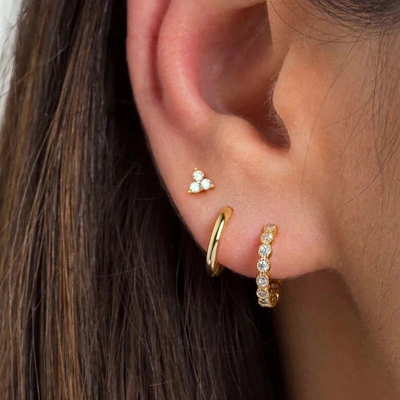 925 Sterling Silver Multi-Turn Hoop Earrings with White Zircon, Fashion Punk Jewelry for Women