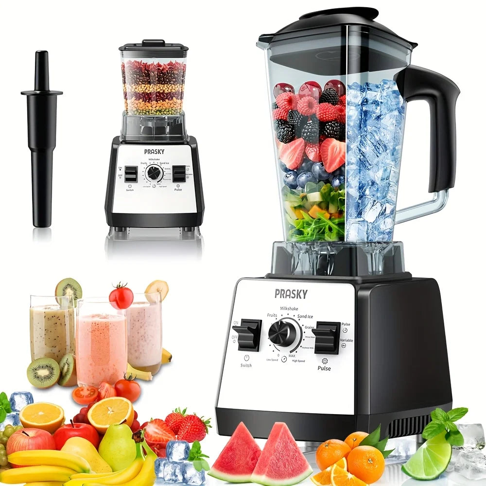 PRASKY 2400W Professional Blender & Grinder Combo – 25,000 RPM High-Speed Kitchen Blender, 68oz BPA-Free Pitcher, 2 Containers, Ice Crusher for Smoothies, Shakes & Frozen Drinks