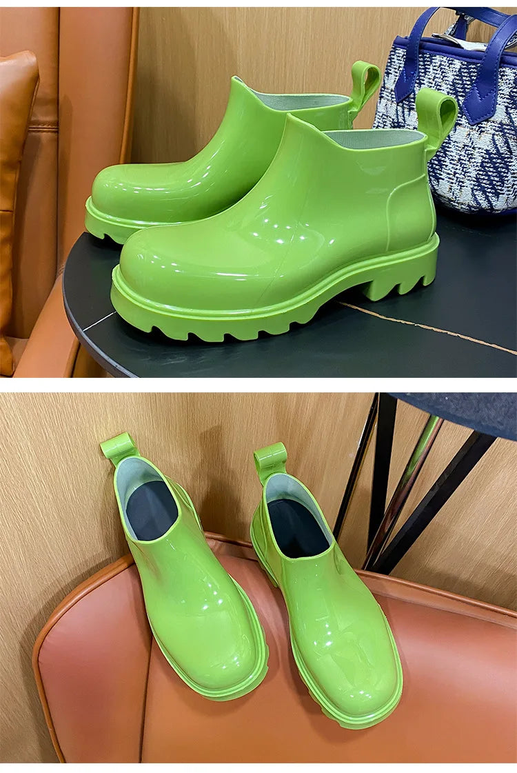 Women's Waterproof Rain Boots – New Luxury Jelly Short Boots with Thick Sole, Candy Colors