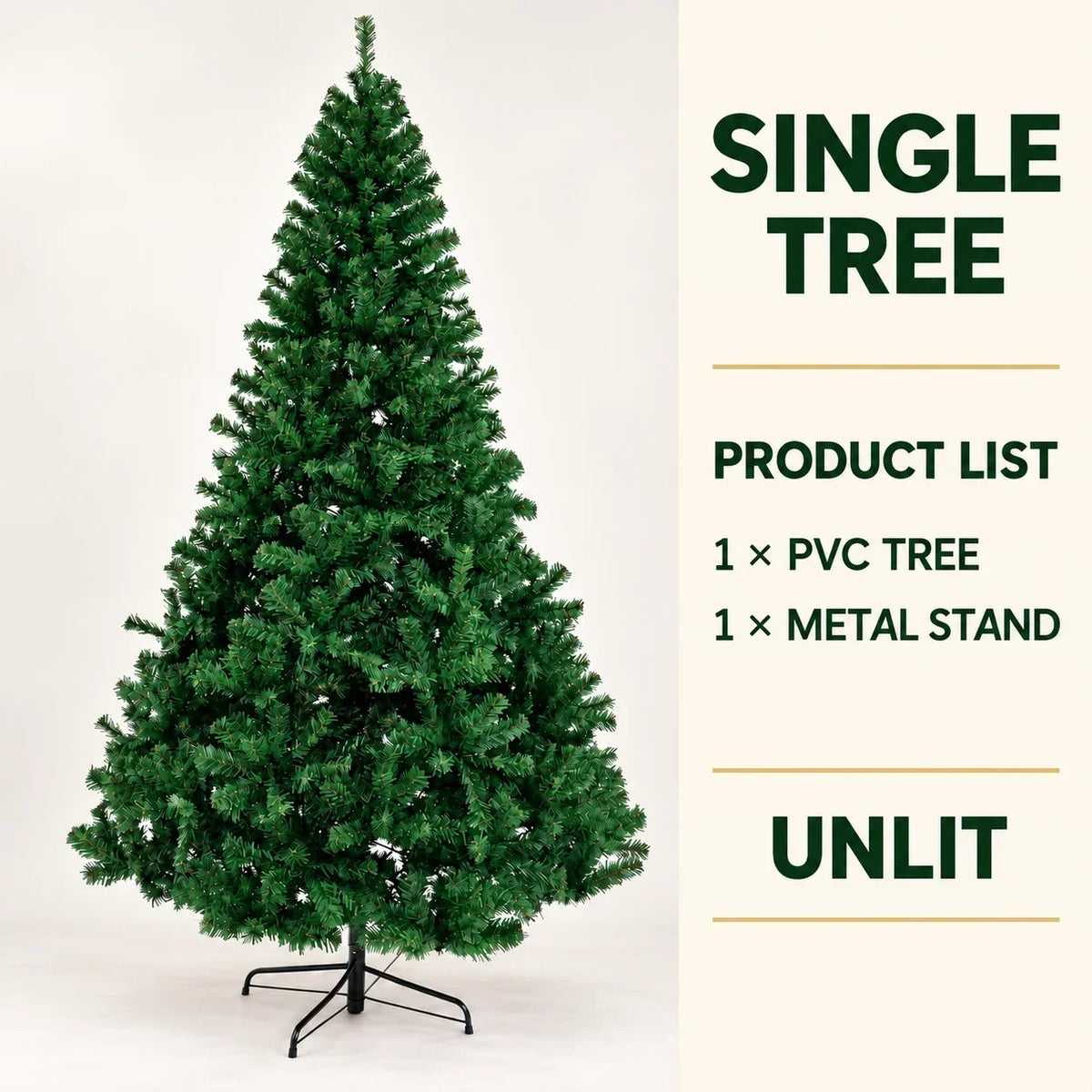 Green Artificial Christmas Tree with Metal Stand, 120–300 cm PVC Holiday Tree with Optional Separate Warm White USB Light String