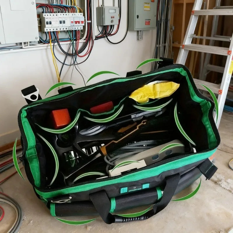 Heavy-Duty Tool Bag with Wide Mouth Opening, Compact Tool Organizer with Soft Handle, Zippered Electrician Storage Bag