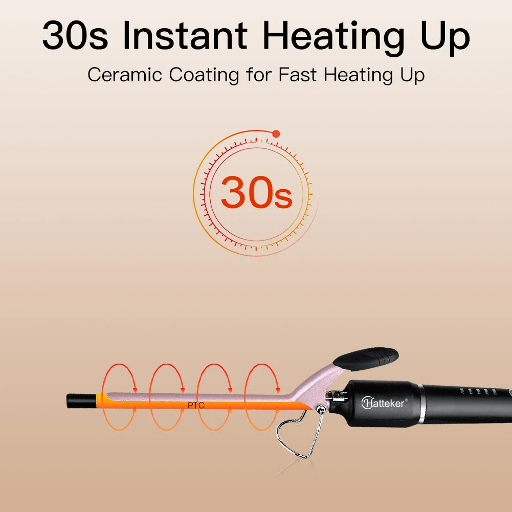 9mm Ceramic Curling Wand Hair Curler – Tourmaline Barrel with Constant Temperature for Professional Salon Styling