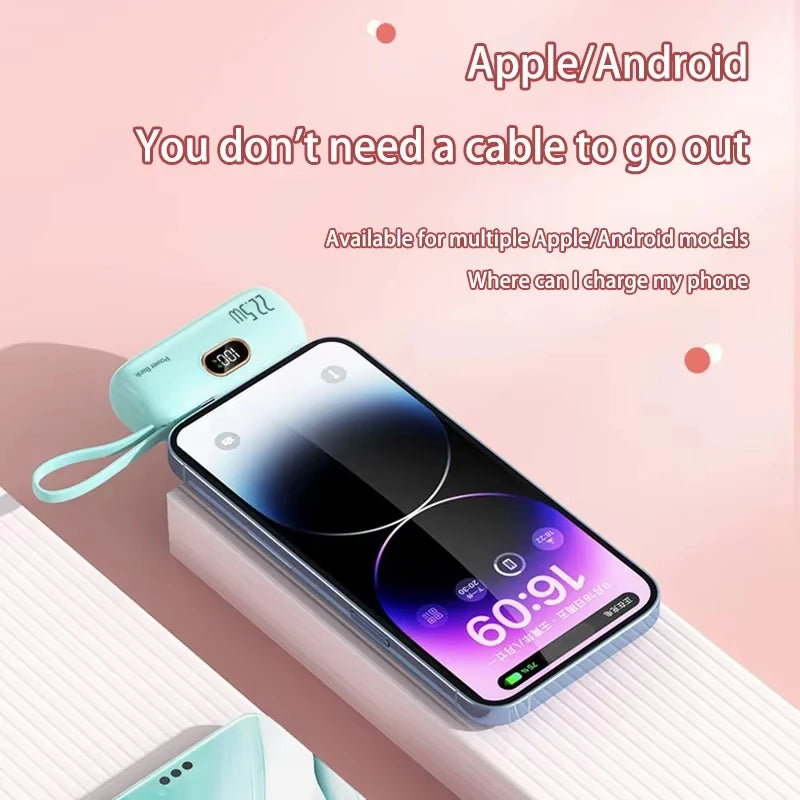 30000mAh Capsule Power Bank Fast Charge Portable Mobile Power Supply Emergency External Battery for Type-C, iPhone, Android