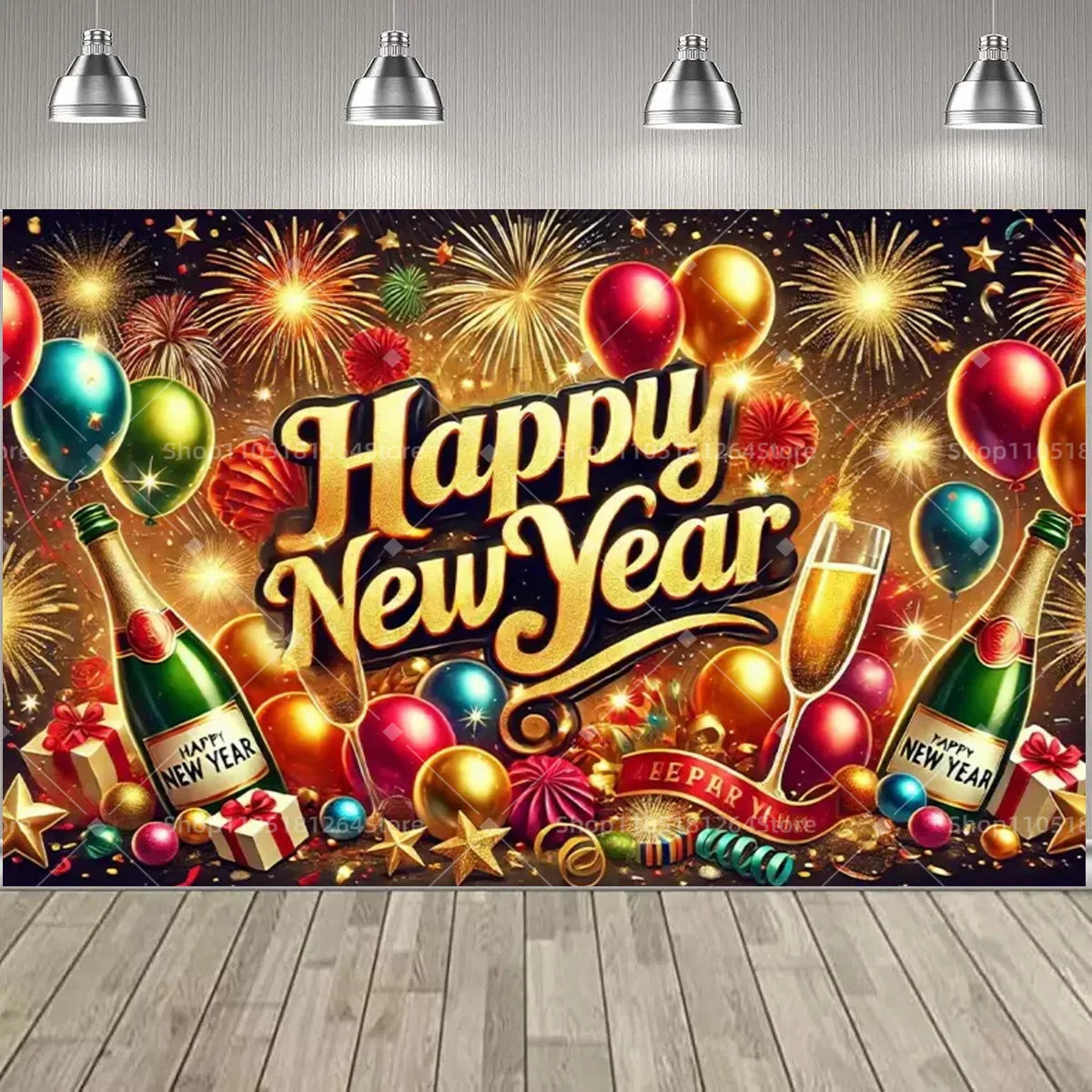 Black & Gold Happy New Year Party Decoration Banner – Festive Photo Backdrop for New Year & Holiday Celebrations