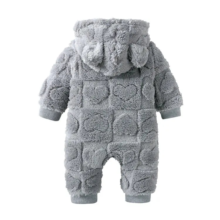 Cartoon Baby Hooded Romper – Long Sleeve Arctic Velvet Winter Outfit, Warm Newborn Clothing (0–18 Months)