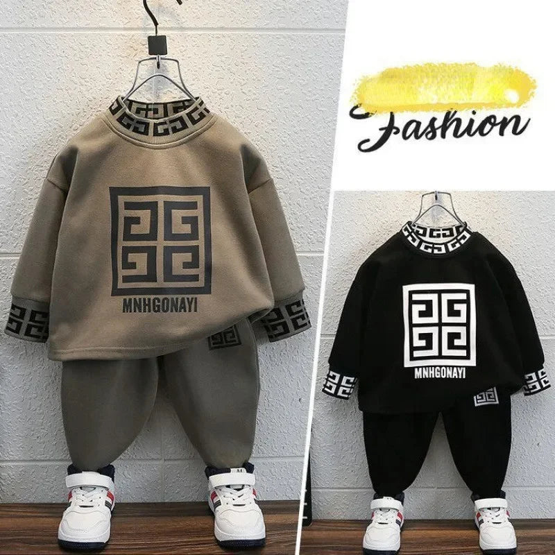 2025 New Fashion Autumn Spring Baby Boys Outfits Casual Clothing Retro Color Long Sleeve Sweatshirt Elastic Pants Kids Suit