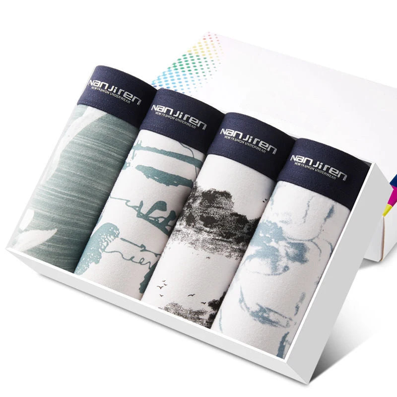 4-Pack Men's Cotton Boxer Shorts with Print Design