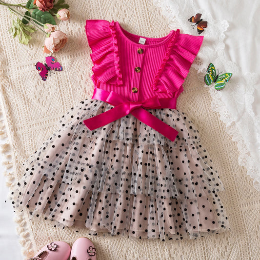 2024 New Summer Dress for Girls 2 to 6 Years Children Polka-Dots Cute Kid's Birthday Princess Dress Elegant Wedding Party Dress