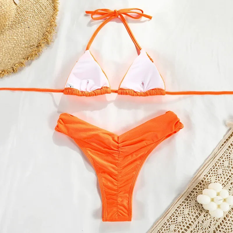 Women’s Printed Bikini Set – Halter Backless Swimwear, Beachwear, Biquini