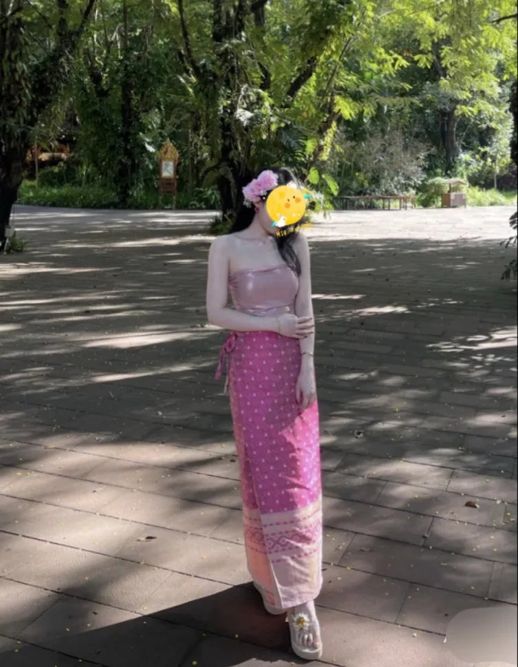 Women’s Thai Traditional Clothing Set (2-Piece) – Dai Minority Ethnic Dress, Retro National Costume for Dance, Cultural Events & Photoshoots
