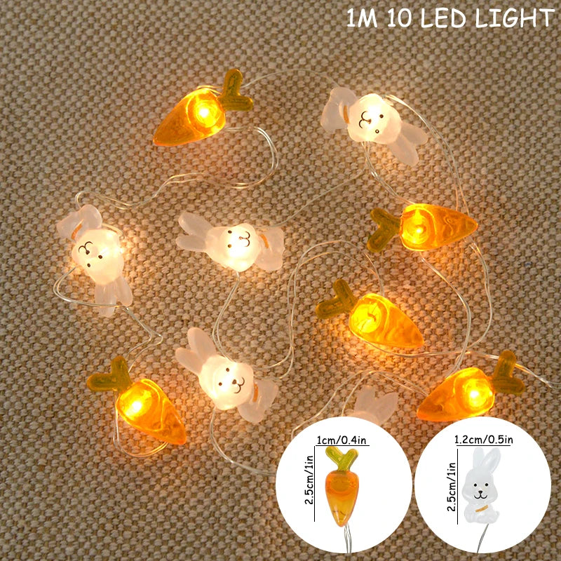 2/1 meter Easter String Lights for Home Decor 20 LED Glowing Easter Bunny Egg Carrot Fairy Light Ornament Decorations