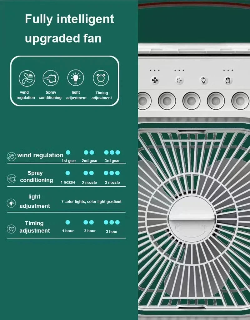 3-in-1 Mini Air Cooler Fan with Humidifier & LED Night Light – Portable USB Desktop Cooling Fan for Home & Office