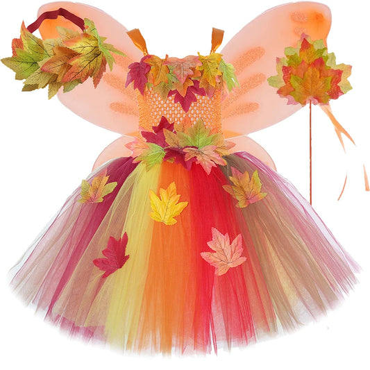 Girls' Autumn Maple Leaf Fairy Costume Dress