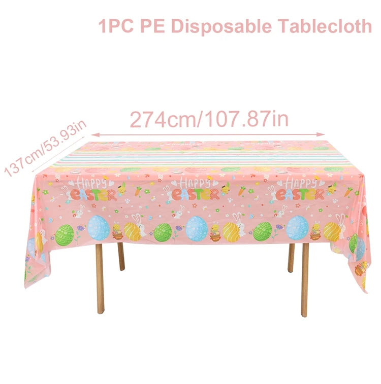 Easter Bunny Tablecloth Happy Easter Decoration For Home 2025 Easter Rabbit Eggs Easter Spring Themed Party Supplies Decoration