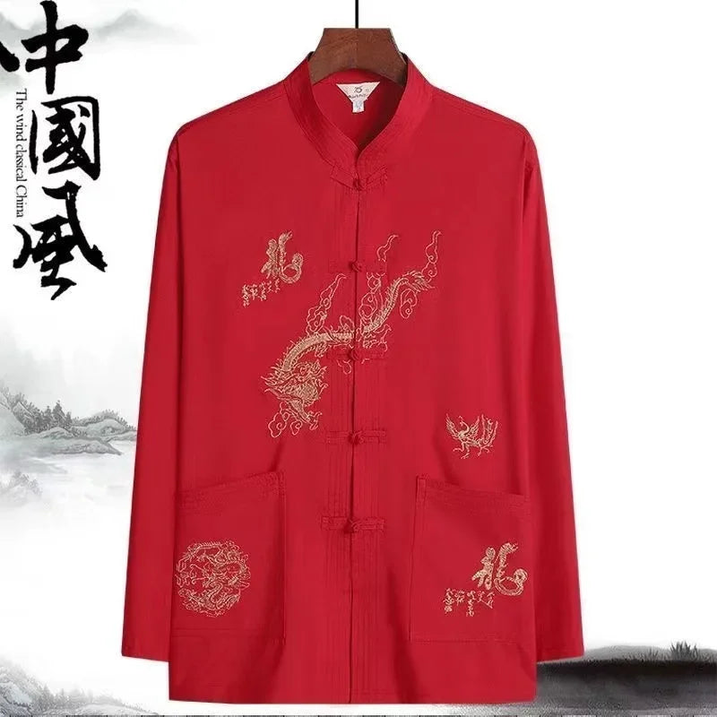 Tai Chi Clothing Men Women Traditional Chinese Kung Fu Costume Set Classic Vintage Middle-aged Elderly Fathers Tang Suit Dragon