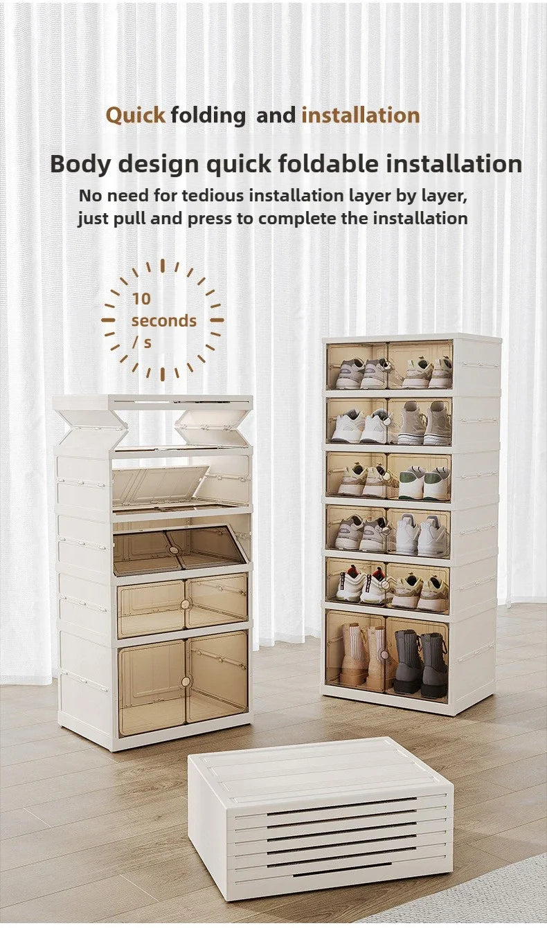 Foldable Shoe Storage Cabinet with Transparent Doors